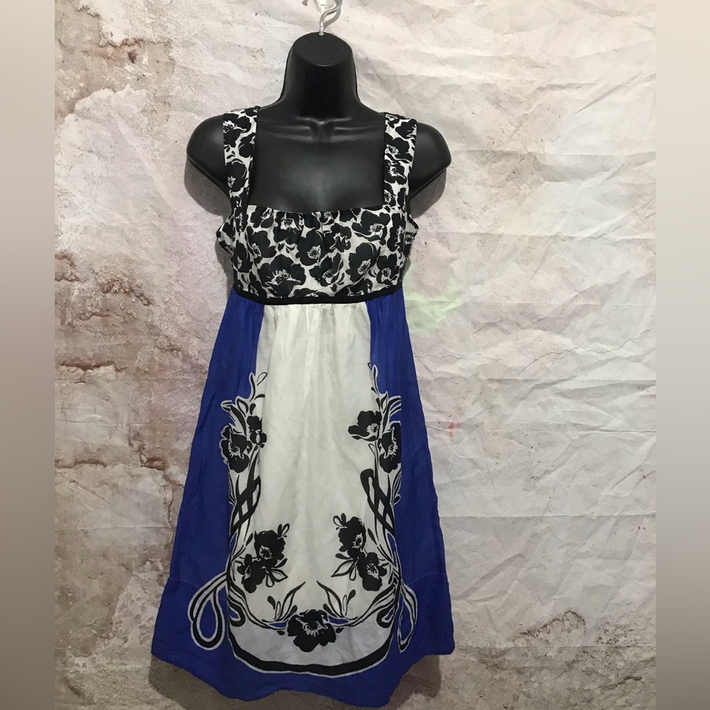 Anthropologie Black and Blue Floral Midi Dress